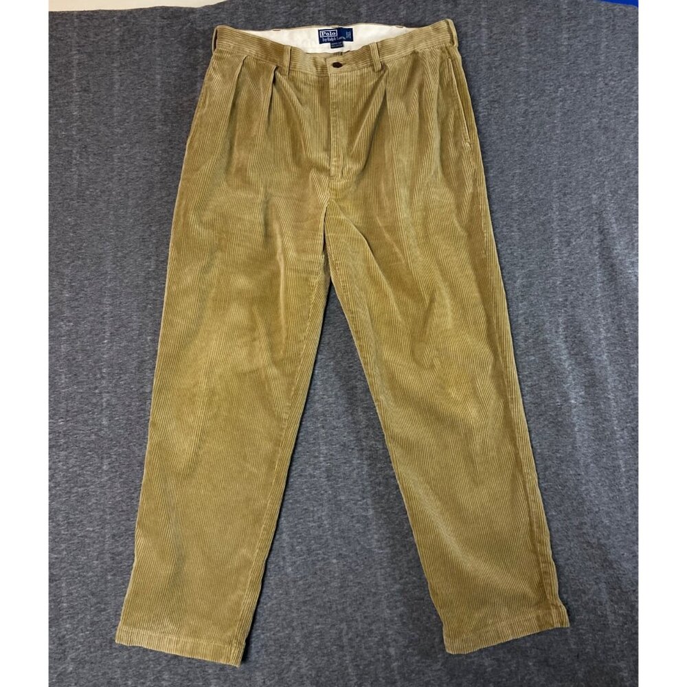 VTG Polo Ralph Lauren Men's Two-Pleated Corduroy Pants 36x32 Tan Andrew Cotton